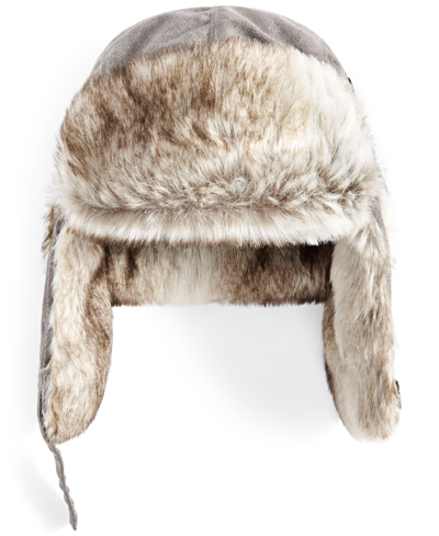 Scala Men's Faux-suede Trapper Hat With Faux-fur Lining & Trim In Grey