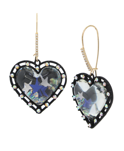 Betsey Johnson Faux Stone Shaky Heart Dangle Earrings In Crystal,gold