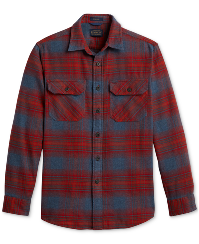Pendleton Burnside Plaid Flannel Button-up Shirt In Grey,fire Red Plaid