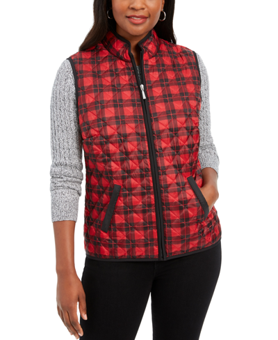 Karen Scott Petite Plaid Puffer Vest, Created For Macy's In New Red Amore
