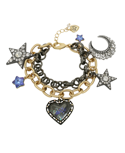 Betsey Johnson Faux Stone Celestial Mixed Charm Bracelet In Blue,two-tone