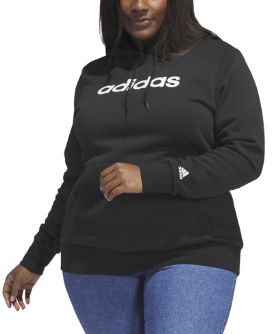 Adidas Originals Trendy Plus Size Pullover Logo-print Hoodie In Black