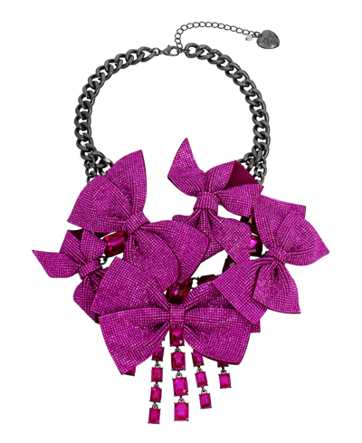 Betsey Johnson Faux Stone Pave Bow Bib Necklace In Pink,hematite