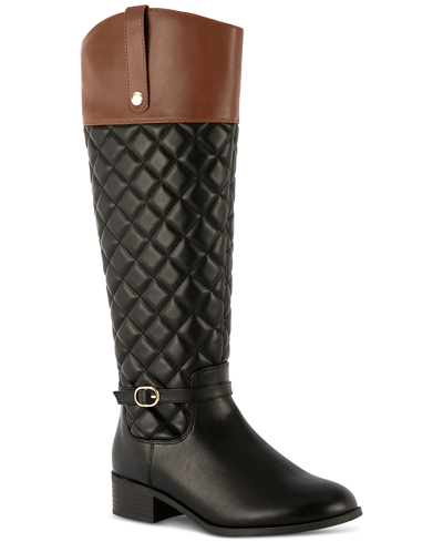 Karen Scott Stancee Quilted Buckled Riding Boots, Created For Macys In Black Cognac