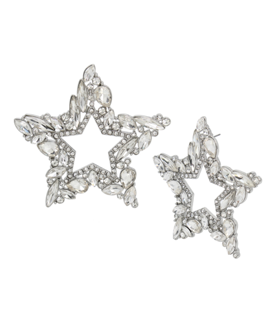 Betsey Johnson Faux Stone Open Star Post Drop Earrings In Crystal,rhodium