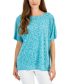 JM COLLECTION WOMEN'S PRINTED BOAT-NECK SPLIT-SLEEVE TOP, CREATED FOR MACY'S