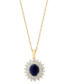 EFFY COLLECTION EFFY SAPPHIRE (1-7/8 CT. T.W.) & DIAMOND (1/5 CT. T.W.) HALO 18" PENDANT NECKLACE IN 14K WHITE GOLD.