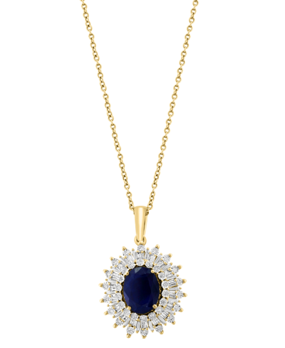 Effy Collection Effy Sapphire (1-7/8 Ct. T.w.) & Diamond (1/5 Ct. T.w.) Halo 18" Pendant Necklace In 14k White Gold. In Sapphire (two Toned)