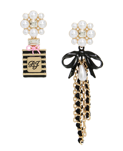 Betsey Johnson Faux Stone Perfume Imitation Pearl Mismatch Drop Earrings In Pearl,gold
