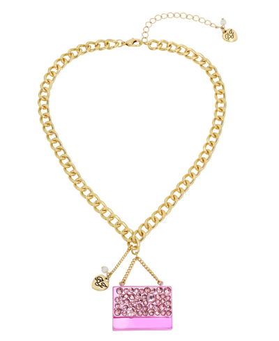 Betsey Johnson Faux Stone Going All Out Purse Pendant Necklace In Pink,gold