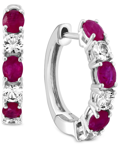Effy Collection Effy Emerald (3/4 Ct. T.w.) & White Sapphire (3/4 Ct. T.w.) Small Hoop Earrings In 14k White Gold, 0 In Ruby