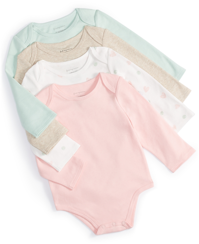 First Impressions Baby Girls Uptown Heart Cotton Bodysuits, Pack Of 4, Created For Macy's In Angel White