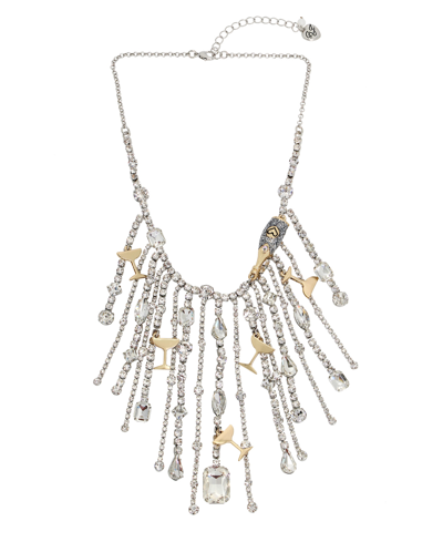 Betsey Johnson Faux Stone Going All Out Fringe Bib Necklace In Crystal,rhodium