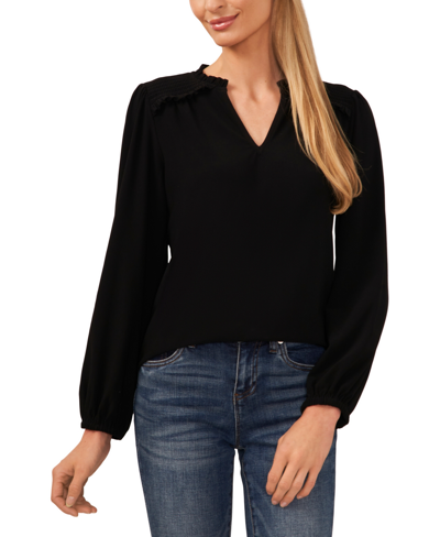 Cece Women's Smocked Shoulder Blouson-sleeve Top In Rich Black