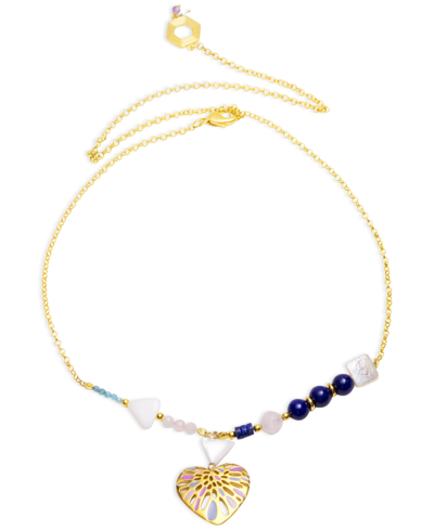 Nectar Nectar New York 18k Gold-plated Mixed Gemstone Heart Pendant Necklace, 36" + 10" Extender In Gld