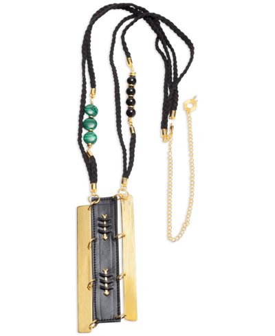 Nectar Nectar New York 18k Gold-plated Mixed Gemstone & Faux Leather Statement Pendant Necklace, 42" + 10" Extender In Gld