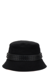 Christian Louboutin Bobino Spikes Leather-trimmed Cotton-canvas Bucket Hat In Black