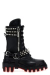 Christian Louboutin Janetta Red Sole Spike Leather Biker Boots In Black