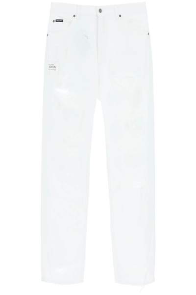 Dolce & Gabbana Baggy-fit Re-edition Jeans In Destroyed Denim In White
