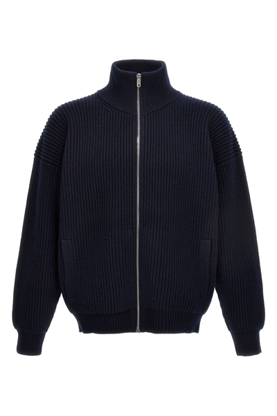 Gucci Men Logo Embroidery Ribbed Cardigan In Blue
