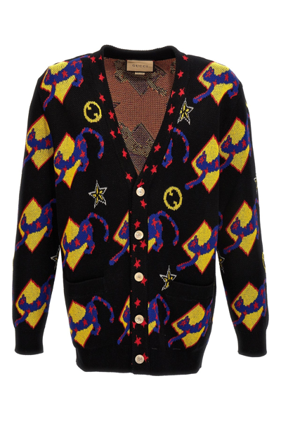 Gucci Patterned-intarsia Cotton Cardigan In Multi
