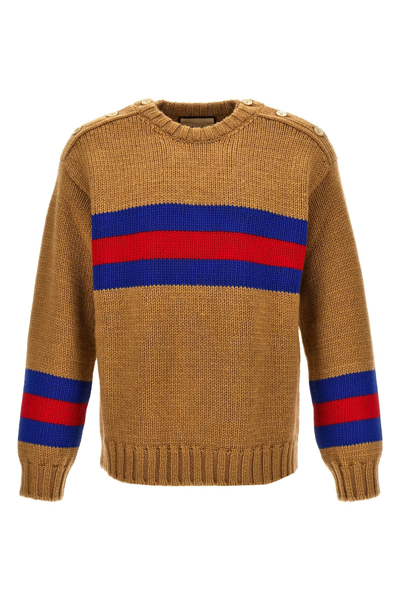 Gucci Men Web Ribbon Sweater In Cream