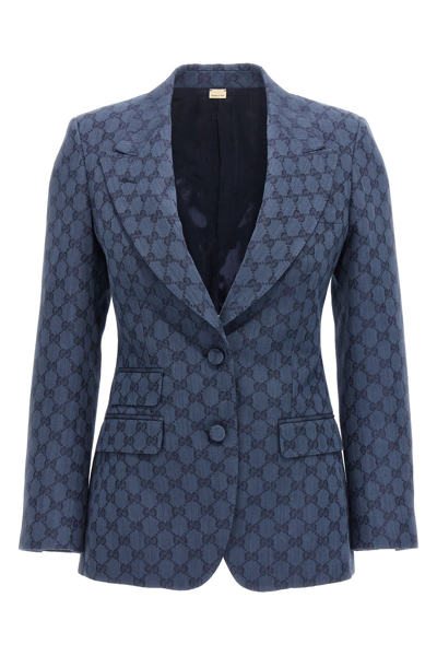 Gucci Monogrammed Blazer In Blue