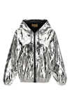 Gucci Shiny Finish Hooded Jacket With Elasticated Cuffs In Silver