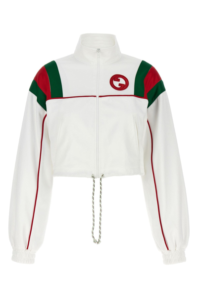 Gucci Jersey Zip Jacket With Web Stripe In White