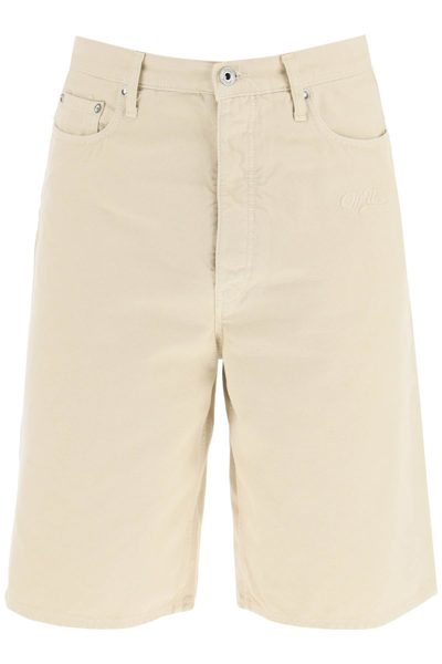 Off-white Cotton Utility Bermuda Shorts Men In Cream