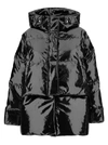 Anitroc 'chiara' Oversized Black Down Jacket With Logo Patch In Shiny Nylon Woman Gaudenzi Exclusive In Grey