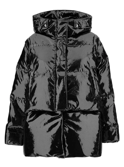 Anitroc 'chiara' Oversized Black Down Jacket With Logo Patch In Shiny Nylon Woman Gaudenzi Exclusive