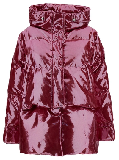 Anitroc 'chiara' Oversized Red Down Jacket With Logo Patch In Shiny Nylon Woman Gaudenzi Exclusive In Pink