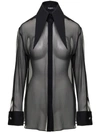 BALMAIN BLACK SHIRT WITH OVERSIZED POINTED COLLAR IN SILK WOMAN