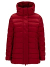 SAVE THE DUCK 'DRIMIA' LONG RED DOWN JACKET WITH TONAL LOGO PATCH IN SHINY LEATHER WOMAN