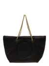 TORY BURCH 'ELLA' BLACK TOTE BAG WITH TONAL LOGO PATCH IN RECYCLED FEATHERWEIGHT POLYESTER WOMAN