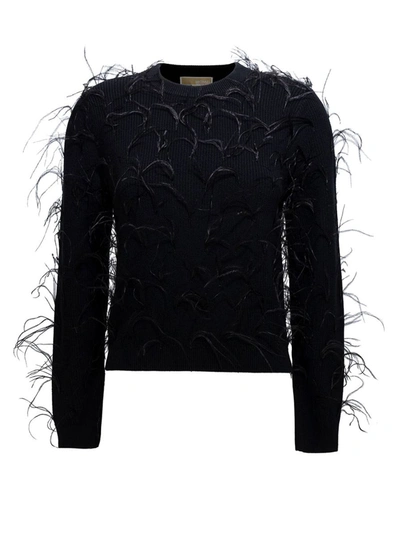 Michael Michael Kors Women's Feather-embellished Wool-blend Jumper In Black