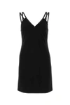Gucci Mini Black Dress With Black Leather Trim And Double Strap In Stretch Viscose Woman In Black