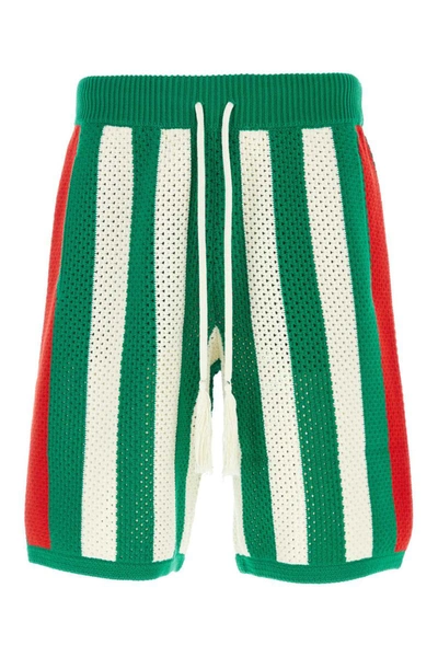 Gucci Crochet Striped Shorts In Green