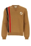 Gucci Beige Sweater With Interlocking G And V Neck In Wool Man In Brown