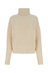 Gucci Turtleneck Cropped Ribbed Knit Sweater In Beige O Tan