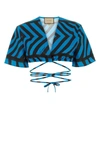 Gucci Blue Printed Cotton Blend Crop Top In Printed