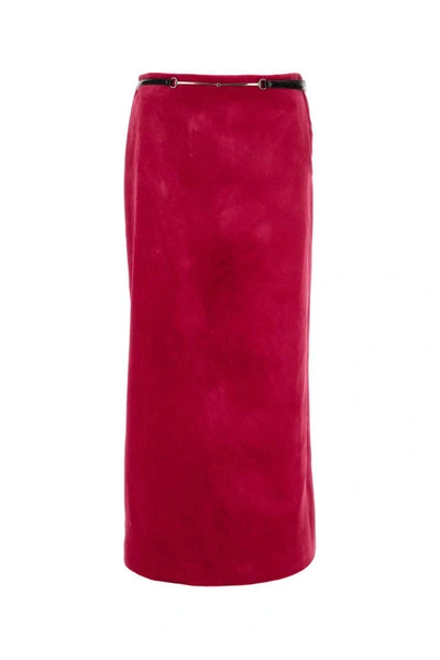 Gucci Horsebit Belt Velvet Skirt In Pink