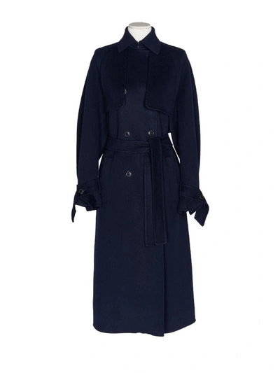 Max Mara Falcone Oversized Cashmere Trench Coat In Blu Marino