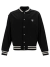 MAISON KITSUNÉ BLACK VARSITY JACKET WITH FOX HEAD PATCH IN COTTON MAN