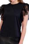 Ookie & Lala Crewneck Lace Sleeve Top In Black