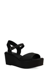 Eileen Fisher Mime Nubuck Ankle-strap Wedge Sandals In Black