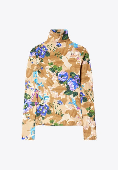 Off-white Camouflage Floral Print Top In Multicolor