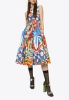 Dolce & Gabbana Carretto Printed Cotton-poplin Pleated Midi Dress In Multicolor