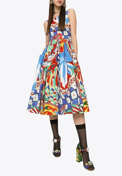 Dolce & Gabbana Carretto Print Midi Poplin Dress In Multicolor